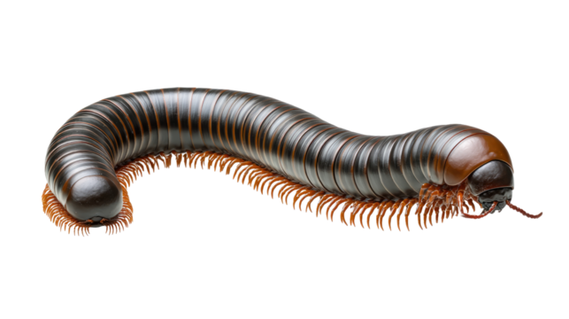 Millipede Marvel: A detailed shot of a millipede, showcasing its segmented body and numerous legs, captured against a clean background.