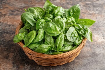 Fresh basil leaves in a basket