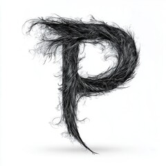 Fototapeta premium Artistic representation of the letter P created with textured, flowing hair-like strands