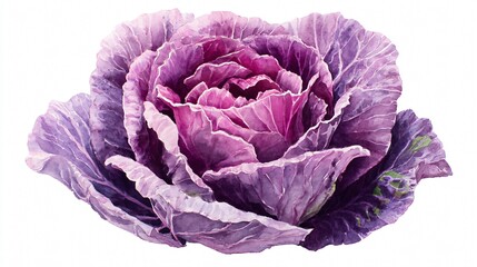 Obraz premium Watercolor Purple Cabbage Illustration | Vibrant Red Cabbage Clipart | Botanical Leafy Vegetable Art – White Background
