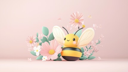Obraz premium Minimal design with cute bee character and soft colors