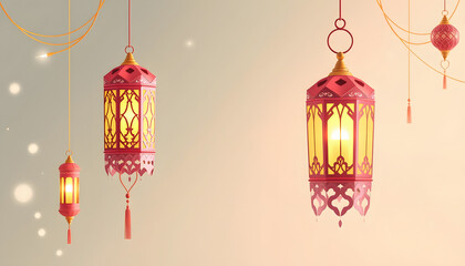 Ramadan celebration illustration template with Arabic lantern with elegant color. copy space. banner  decoration background , with white tonespng