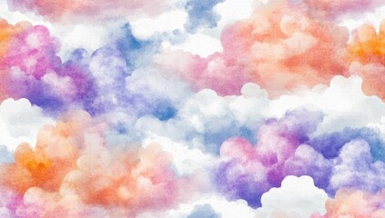 Pastel watercolor cloudscape, dreamy, seamless pattern