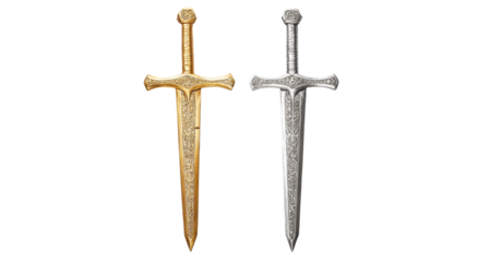 Two stylized swords, gold and silver