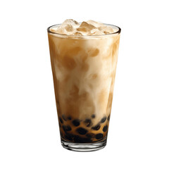 Iced Brown Sugar Boba Milk Tea with Ice Cubes in Tall Glass