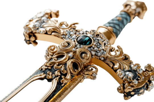 Ornate golden sword hilt, detailed craftsmanship