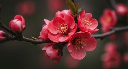 Obraz premium Close-up of vibrant pink blossoms on a branch