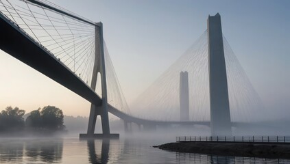 Obraz premium : Modern Bridge Over Foggy River
