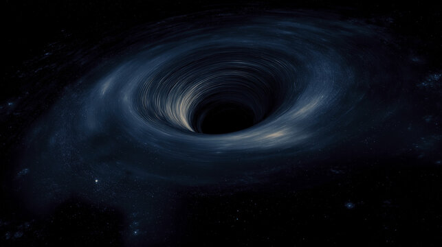 Swirling black hole in space with dark blue spiral of stars creates mesmerizing cosmic scene