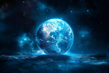 Fototapeta premium Celestial view of a glowing planet Earth.