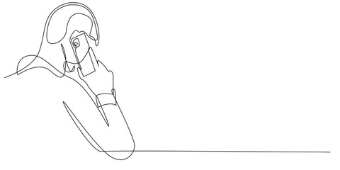 continuous line of man making phone call.one line drawing of adult with mobile phone.one line vector illustration