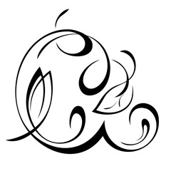 decorative element with abstract ornate pattern and one leaf; graphic design