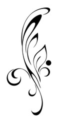 decorative element with abstract ornate pattern and one leaf; graphic design