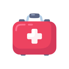 Red first aid kit with white cross symbol