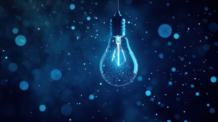 Glowing blue lightbulb, digital design