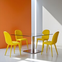 Modern  yellow and orange  dinning room interior 