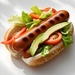sandwich with lettuce and tomato and hotdog