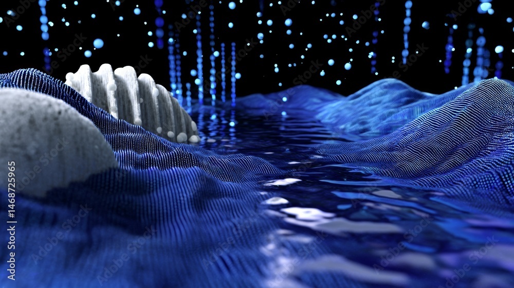 Poster conceptual visualization of invisible ambient data flows and subtle binary code waves