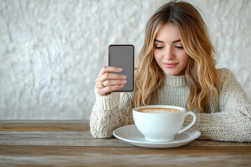 Young Woman Using Smartphone at Coffee Shop