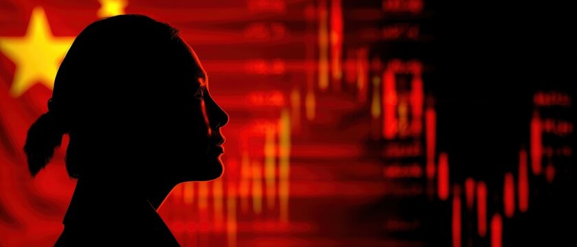 Silhouette of person with stock market background.