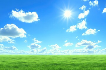 Fototapeta premium Vast, vibrant green field under a brilliant blue sky