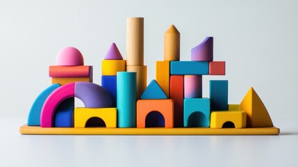Vibrant wooden blocks forming a whimsical cityscape for creative minds