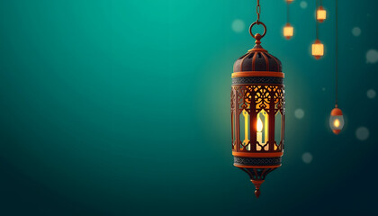 Ramadan celebration illustration template with Arabic lantern with elegant color. copy space. banner  decoration background , with white tonespng