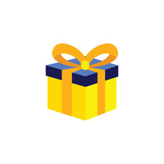 Simple Yellow Gift Box with Orange Ribbon and Blue Lid Illustration
