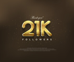 Golden design for thank you 21k followers, vector greeting banner design, social media post poster.