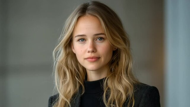 Poised Confidence: A captivating headshot of a young woman, exuding an air of assured poise, with her striking features and radiant gaze. 