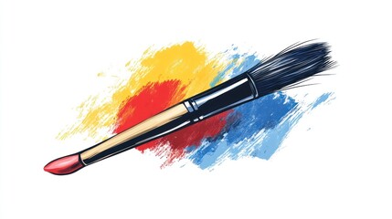 Fototapeta premium Paintbrush art supply red blue yellow splash design