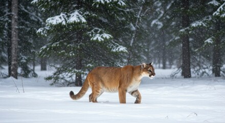 Fototapeta premium Cougar in snowy forest (44)