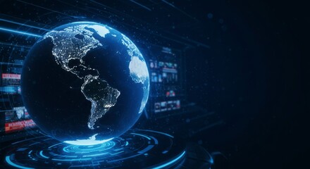 Fototapeta premium Global digital interface with a glowing earth