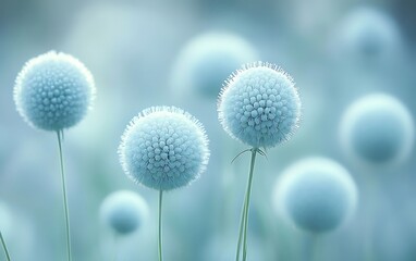 Obraz premium Dreamy blue flowers with spherical shape and gentle glow add serenity to the background