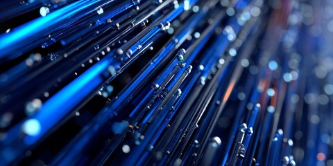 Blue Glowing Data Flow Lines on Black Background for Technological Concept