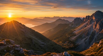 Naklejka premium Sunrise over Alpine peaks