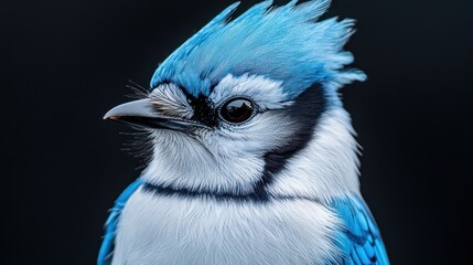 Blue Jay Portrait, Close-up, Dark Background, Wildlife