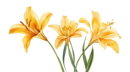 Fototapeta premium Elegant Botanical Illustration of Golden Lily Flowers on White Background