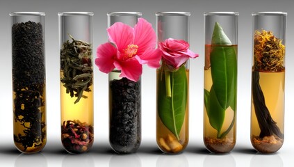 Fototapeta premium Colorful Herbal Infusions in Test Tubes
