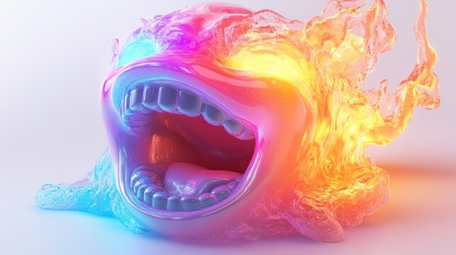 Colorful fiery creature, digital art, white background, graphic design