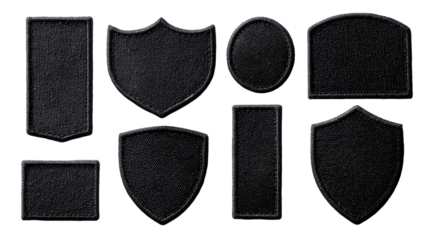 Black Embroidered Patches Collection Various Shapes Transparent Background, PNG