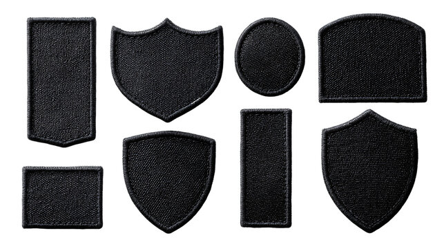 Black Embroidered Patches Collection Various Shapes Transparent Background, PNG