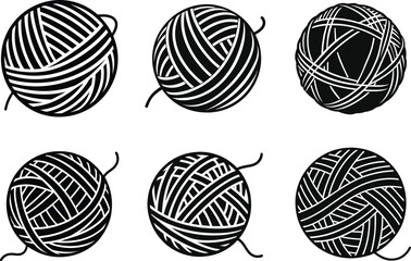 Set of Yarn Ball Silhouette Vector Illustration of Knitting Wool
