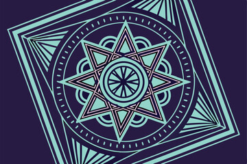 12 Geometric mandala, neon colors, vibrant cyan and magenta, intricate patterns, star shape, symmetrical design, abstract art, digital illustration, glowing lines, sacred geometry, psychedelic artwork