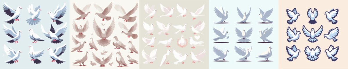 Grace in Flight: Artistic Dove set Illustrations