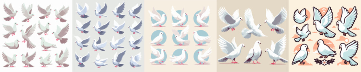Grace in Flight: Artistic Dove set Illustrations