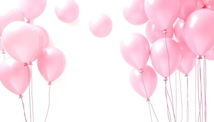 Party balloons background, pink balloons on a white background , with white tonespng