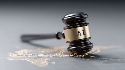 Obraz premium Ai Gavel On Light Gray Surface With Golden Particles