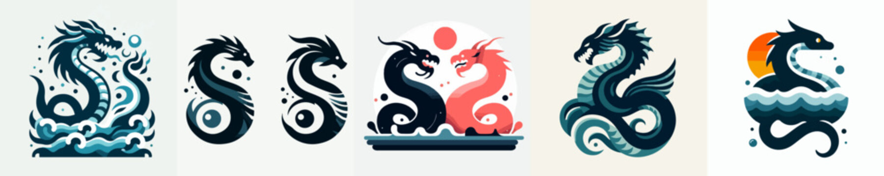 Sea serpent dragon and leviathan monster logo