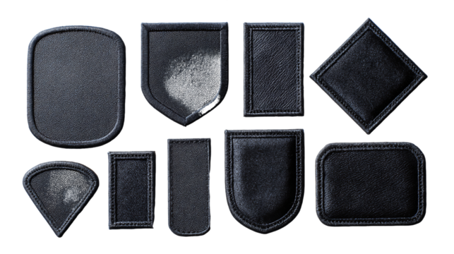 Black Leather Patches Collection: Various Shapes and Sizes, PNG